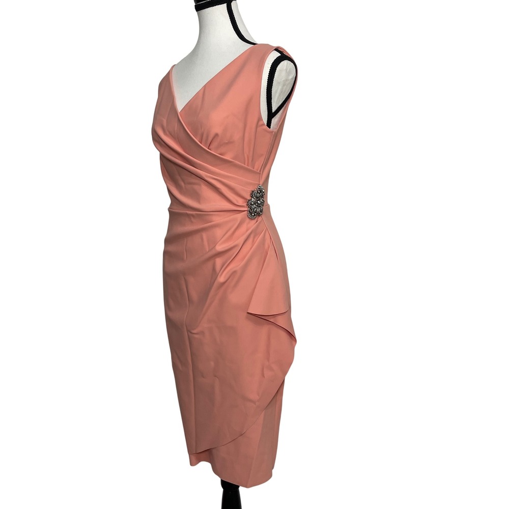 NEW $229 Alex Evenings Side Ruched Cocktail Sheath Dress Bodycon Slimming Size 2 - Picture 2 of 15